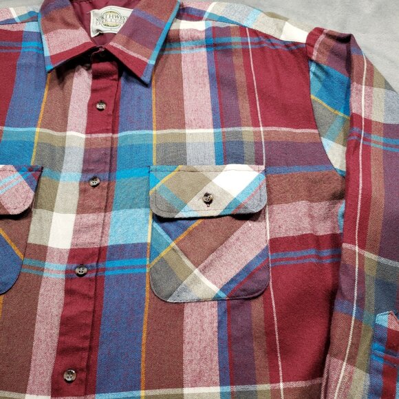 Northwest Territory Plaid Flannel Shacket 2 Pockets Maroon Blue White Men Sz 2XL - Picture 5 of 10
